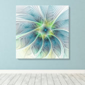 抽象芸術ブルーグリーンフラクタルアートファンタジー キャンバスプリント (インサイチュ (ウッドフロア))