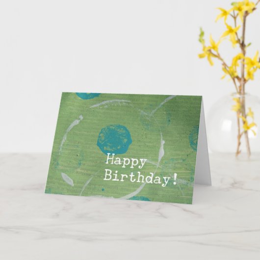 抽象芸術ブルーグリーンホワイトミックスドメディア誕生日 カード (黄色い花)