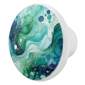 抽象芸術ブルーグリーン水彩波パターン セラミックノブ (右)