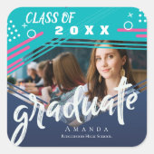 抽象芸術ブルーグリーン2023年写真卒業 スクエアシール (正面)