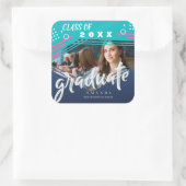 抽象芸術ブルーグリーン2023年写真卒業 スクエアシール (バッグ)