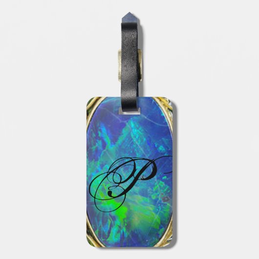 抽象芸術ブルーグリーンOPALフォトモノグラム ラゲッジタグ (裏面縦)