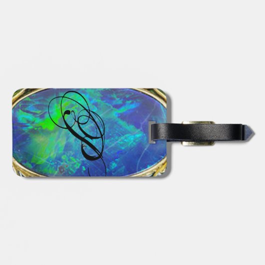 抽象芸術ブルーグリーンOPALフォトモノグラム ラゲッジタグ (裏面横)