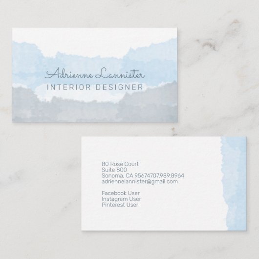 抽象芸術ブルーグレーインテリアデザイナー 名刺 (正面/裏面)