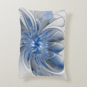抽象芸術ブルーグレー水彩フラクタルアートフラワー アクセントクッション (裏面(縦))