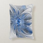 抽象芸術ブルーグレー水彩フラクタルアートフラワー アクセントクッション (正面(垂直))