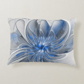 抽象芸術ブルーグレー水彩フラクタルアートフラワー アクセントクッション (裏面)