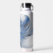 抽象芸術ブルーグレー水彩フラクタルアートフラワー ウォーターボトル (背面)
