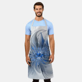 抽象芸術ブルーグレー水彩フラクタルアートフラワー エプロン (着用した状態)