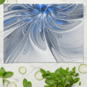 抽象芸術ブルーグレー水彩フラクタルアートフラワー キッチンタオル (折り畳み)