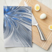 抽象芸術ブルーグレー水彩フラクタルアートフラワー キッチンタオル (四つ折り)