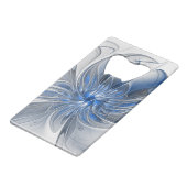 抽象芸術ブルーグレー水彩フラクタルアートフラワー クレジットカード栓抜き (正面アングル)