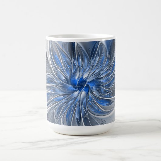 抽象芸術ブルーグレー水彩フラクタルアートフラワー コーヒーマグカップ (中央)