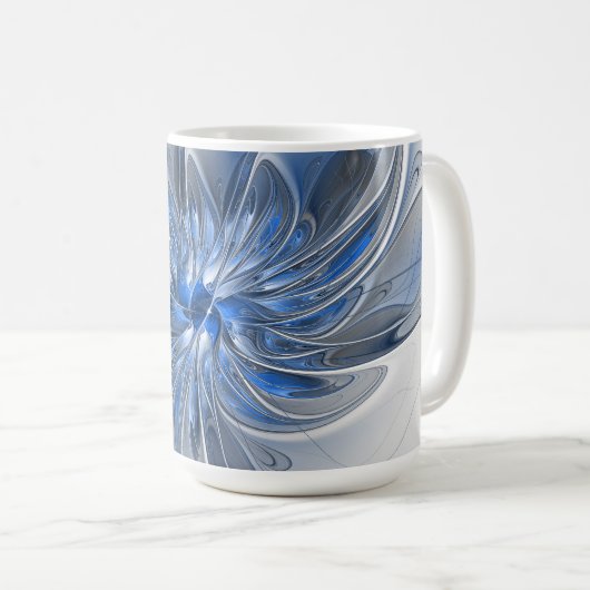 抽象芸術ブルーグレー水彩フラクタルアートフラワー コーヒーマグカップ (正面右)