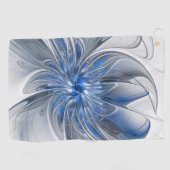 抽象芸術ブルーグレー水彩フラクタルアートフラワー ゴルフタオル (横)