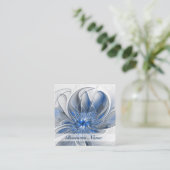 抽象芸術ブルーグレー水彩フラクタルアートフラワー スクエア名刺 (スタンド正面)