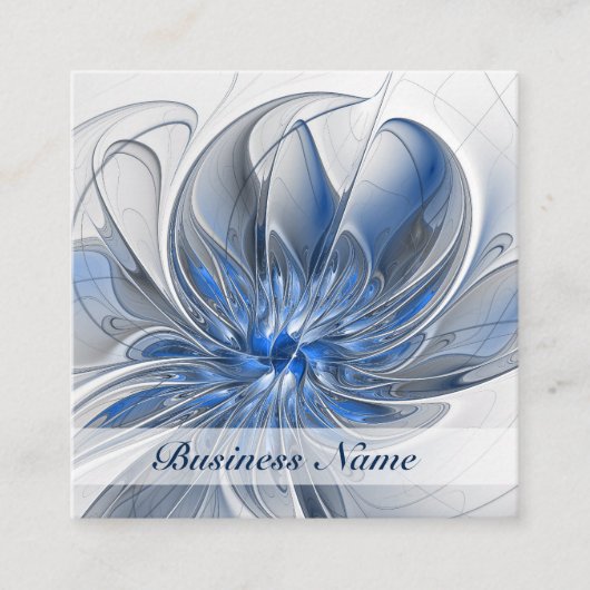 抽象芸術ブルーグレー水彩フラクタルアートフラワー スクエア名刺 (正面)