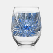 抽象芸術ブルーグレー水彩フラクタルアートフラワー ステムなしワイングラス (裏面)