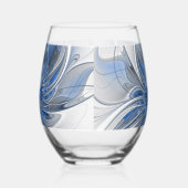 抽象芸術ブルーグレー水彩フラクタルアートフラワー ステムなしワイングラス (右)