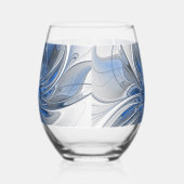 抽象芸術ブルーグレー水彩フラクタルアートフラワー ステムなしワイングラス (左)