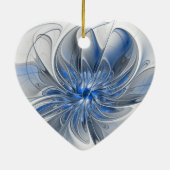 抽象芸術ブルーグレー水彩フラクタルアートフラワー セラミックオーナメント (裏面)