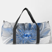 抽象芸術ブルーグレー水彩フラクタルアートフラワー ダッフルバッグ (正面)
