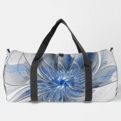 抽象芸術ブルーグレー水彩フラクタルアートフラワー ダッフルバッグ (裏面)
