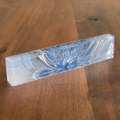 抽象芸術ブルーグレー水彩フラクタルアートフラワー デスクネームプレート (側面)