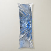 抽象芸術ブルーグレー水彩フラクタルアートフラワー ボディピロー (裏面 (縦))