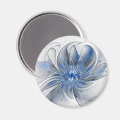 抽象芸術ブルーグレー水彩フラクタルアートフラワー マグネット (正面/裏面)