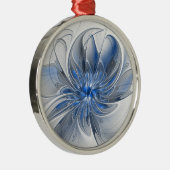 抽象芸術ブルーグレー水彩フラクタルアートフラワー メタルオーナメント (右)