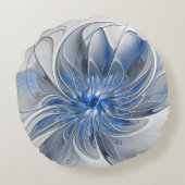 抽象芸術ブルーグレー水彩フラクタルアートフラワー ラウンドクッション (裏面)