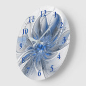 抽象芸術ブルーグレー水彩フラクタルアートフラワー ラージ壁時計 (傾斜)