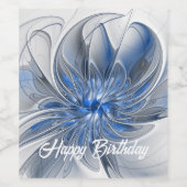 抽象芸術ブルーグレー水彩フラクタルアートフラワー ワインラベル (シングルラベル)