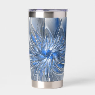 抽象芸術ブルーグレー水彩フラクタルアートフラワー 保温保冷タンブラー