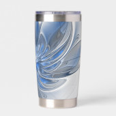 抽象芸術ブルーグレー水彩フラクタルアートフラワー 保温保冷タンブラー (背面)