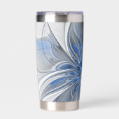 抽象芸術ブルーグレー水彩フラクタルアートフラワー 保温保冷タンブラー (正面)