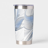 抽象芸術ブルーグレー水彩フラクタルアートフラワー 保温保冷タンブラー (右面)