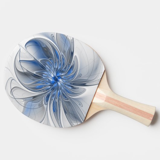 抽象芸術ブルーグレー水彩フラクタルアートフラワー 卓球ラケット (横)