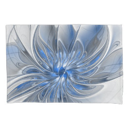 抽象芸術ブルーグレー水彩フラクタルアートフラワー 枕カバー