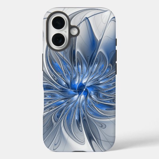 抽象芸術ブルーグレー水彩フラクタルアートフラワー Case-Mate iPhoneケース (裏面)