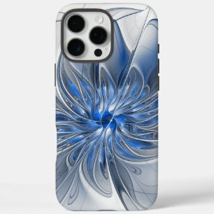 抽象芸術ブルーグレー水彩フラクタルアートフラワー iPhone 16 PRO MAXケース