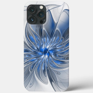 抽象芸術ブルーグレー水彩フラクタルアートフラワー iPhone 13 PRO MAXケース