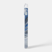 抽象芸術ブルーグレー水彩フラクタルアートフラワー iPhone 15ケース (左側面)