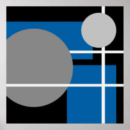 抽象芸術ブルーグレー白黒AP0001 ポスター