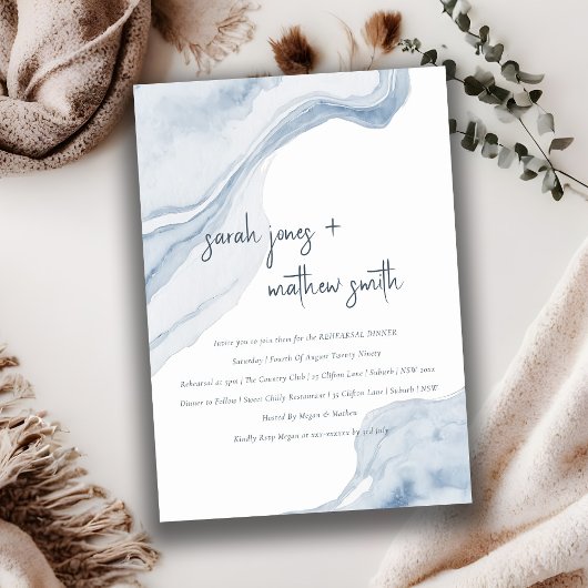 抽象芸術ブルーコースタルシービーチリハーサルディナー 招待状