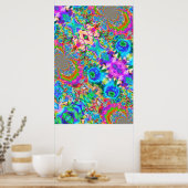 抽象芸術ブルーサンフラワー – レトロ絵画フローラ ポスター (キッチン)