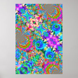 抽象芸術ブルーサンフラワー – レトロ絵画フローラ ポスター