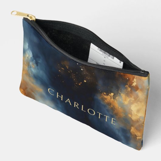 抽象芸術ブルーシテリア名前をカスタムするブライダル アクセサリーポーチ (見開き)