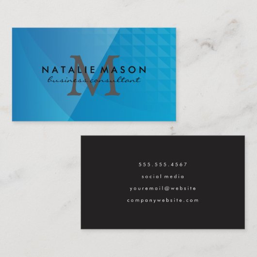 抽象芸術ブルージオメトリック |モノグラム 名刺 (正面/裏面)